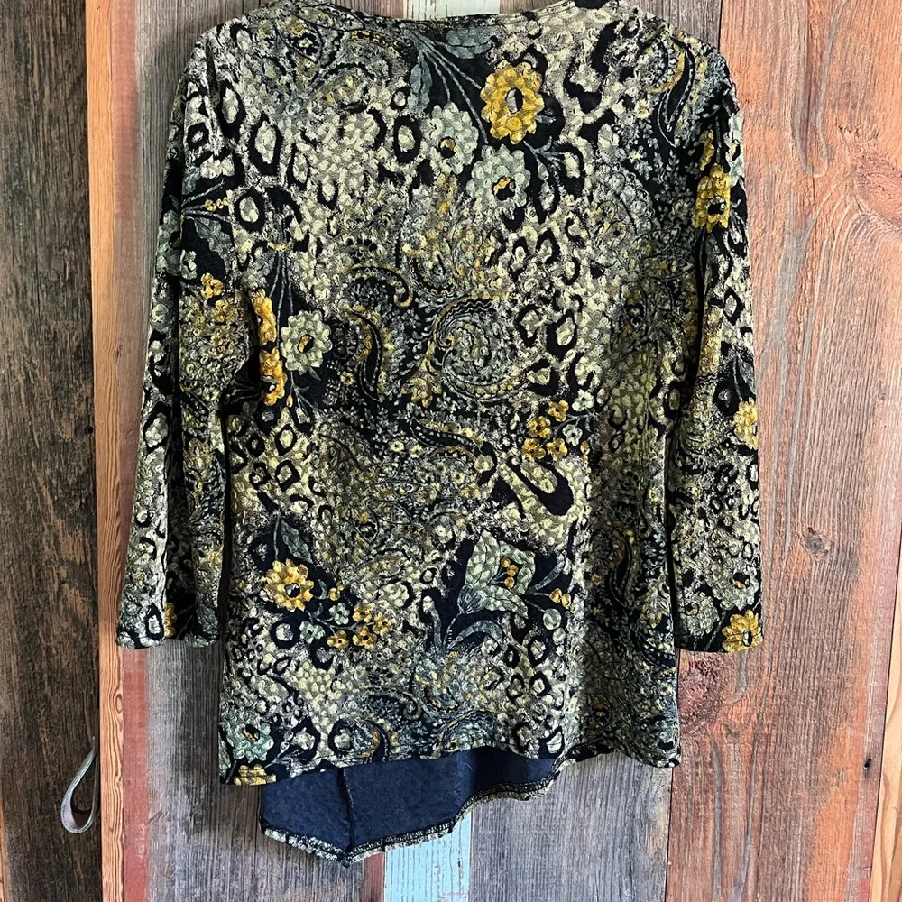 NorthStyle Black and Gold Embellished Wrap Blouse - Picture 2 of 4
